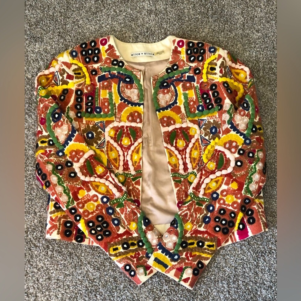 ALICE + OLIVIA Embroidered Multi Color Jacket sz XS